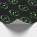 Traditional US wedding anniversary 4 years Wrapping Paper<br><div class="desc">A design to celebrate 4 years of marriage. This design has a green (the traditional colour for this anniversary) coloured laurel design on a black background. Fruit / flowers is the traditional gift is the USA for this occasion. The text reads fruit / flowers 4 years anniversary. A romantic design...</div>