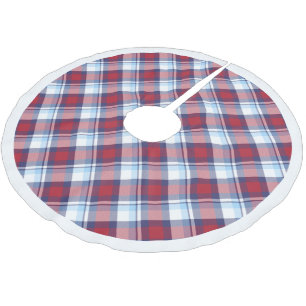 Traditional USA Red White Blue Tartan Pattern Brushed Polyester Tree Skirt