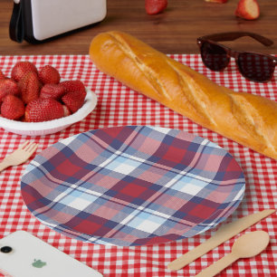 Traditional USA Red White Blue Tartan Pattern Paper Plate
