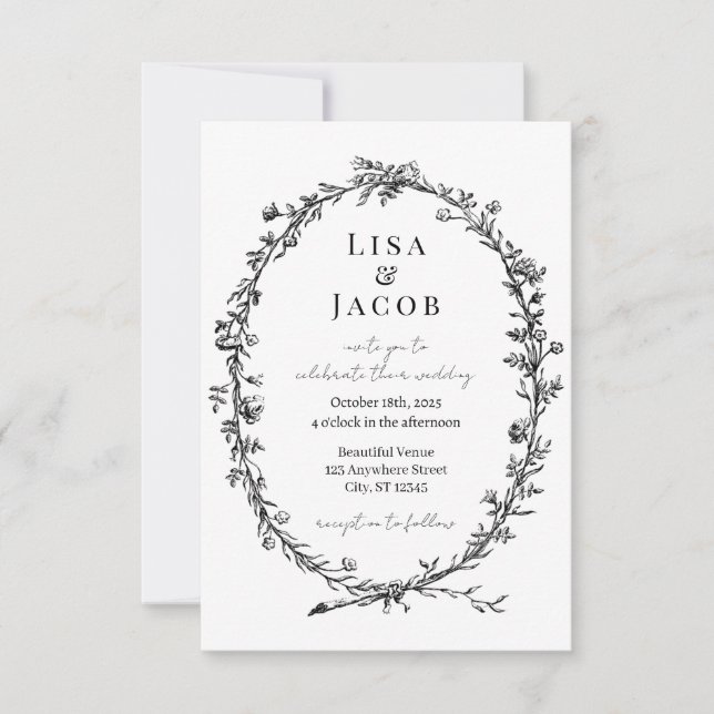 Traditional Vines Formal Wedding Invitation (Front)