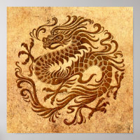 Traditional Vintage and Worn Chinese Dragon Circle