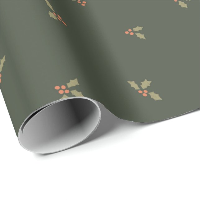 Traditional Vintage Christmas Holly Mistletoe Wrapping Paper (Roll Corner)