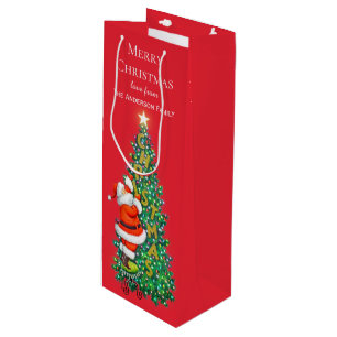 Traditional Vintage Father Christmas and Tree Art Wine Gift Bag