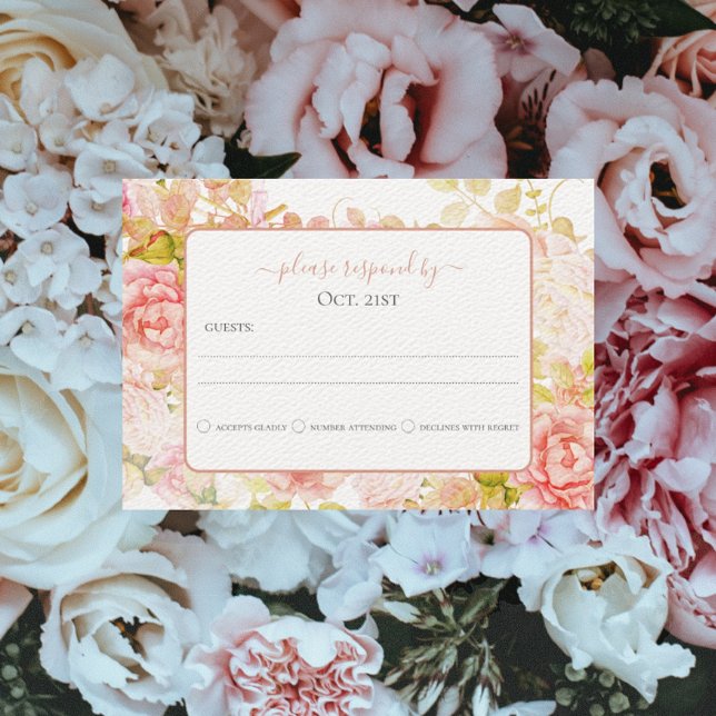 Traditional Vintage Floral Pink Roses RSVP Card (Creator Uploaded)