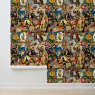 Traditional Vintage Halloween Decoupage Wallpaper