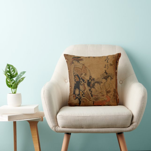 Traditional vintage Japanese women portrait  Throw Pillow (Chair)