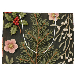 Traditional Vintage Winter Botanical Christmas Large Gift Bag