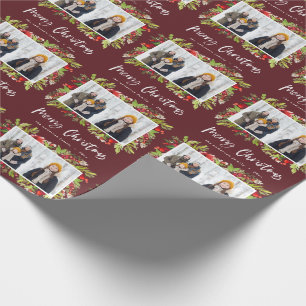 Traditional watercolor foliage + photo christmas wrapping paper