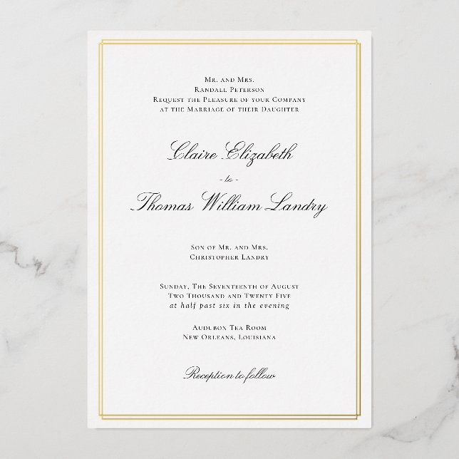 Traditional Wedding Invitation - Gold Foil (Front)