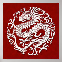 Traditional White and Red Chinese Dragon Circle