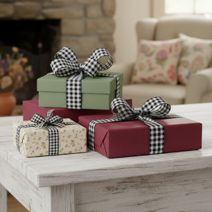 Traditional White Black Buffalo Lumberjack Check Grosgrain Ribbon