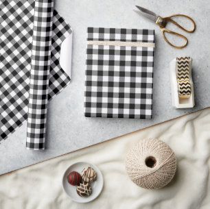 Traditional White Black Buffalo Lumberjack Check Wrapping Paper