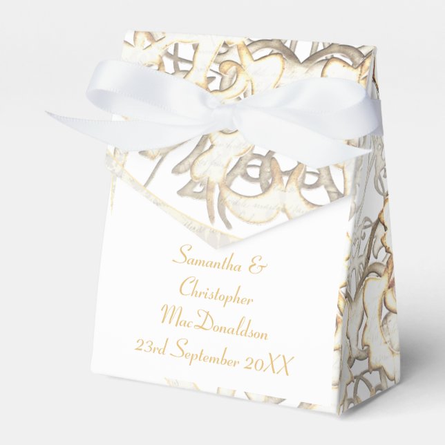 Traditional white lace old damask wedding favor box (Front Side)