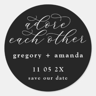 Traditional White on Black Elegant Calligraphy Classic Round Sticker