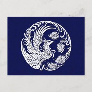 Traditional White Phoenix Circle on Blue Postcard