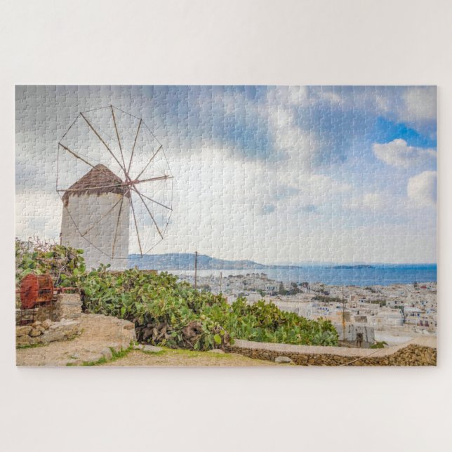 Traditional Windmill Greek Village Mykonos Greece Jigsaw Puzzle (Horizontal)