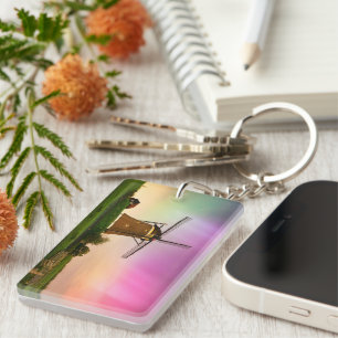 Traditional windmill under the Northern Lights Keychain