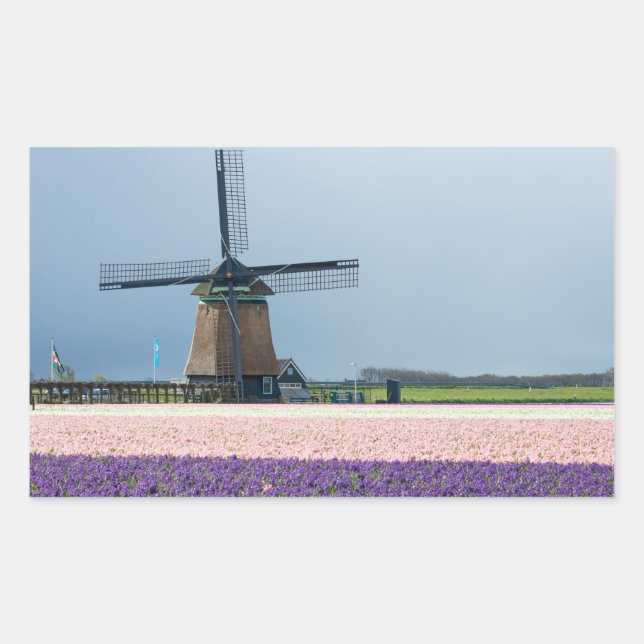 Traditional windmill with pink and purple flowers sticker (Front)