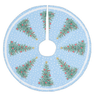 Traditional Winter Snow blue Christmas Tree Brushed Polyester Tree Skirt