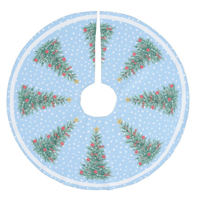 Traditional Winter Snow blue Christmas Tree Brushed Polyester Tree Skirt (Front)
