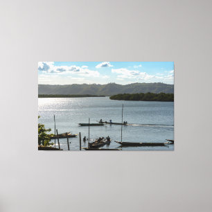 Traditional Wooden Canoes on the Paraguaçu River i Canvas Print