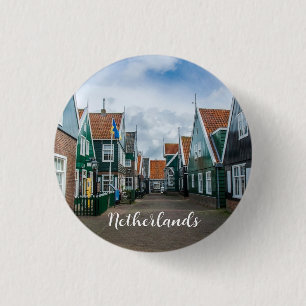 Traditional wooden houses in Marken village 1 Inch Round Button