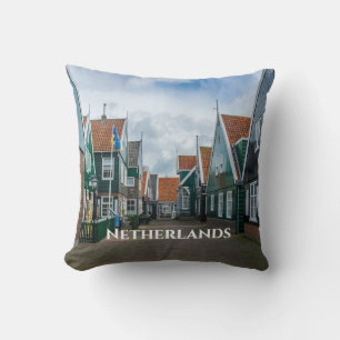 Traditional wooden houses in Marken village Throw Pillow