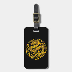 Traditional Yellow and Black Chinese Dragon Circle Luggage Tag