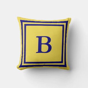 Traditional Yellow and Navy Blue Monogram Throw Pillow