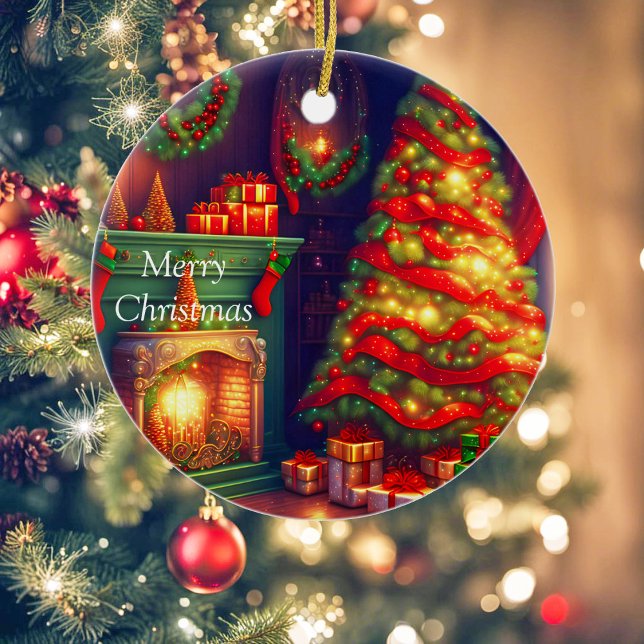 Traditionally Vintage style Christmas tree  Ceramic Ornament (Creator Uploaded)