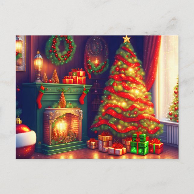 Traditionally Vintage style Christmas tree  Invitation Postcard (Front)