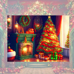 Traditionally Vintage style Christmas tree  Poster<br><div class="desc">This Poster features a traditionally Christmas decorated room with Christmas tree,  fireplace,  gifts and many beautiful details in classic green,  red and gold colours. Wonderful wall decoration for the romantic Christmas season! Designed with AI based on my idea.</div>