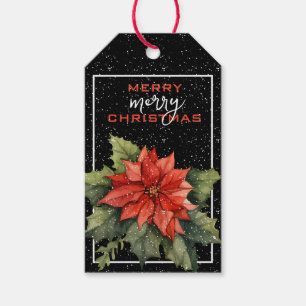 Tradtional Red Christmas Poinsettia with Snow  Gift Tags