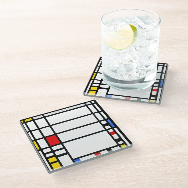 Trafalgar Square - Piet Mondrian - Modern Art Glass Coaster (Angled)