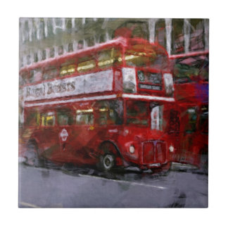 Trafalgar Square Red Double-decker Bus, London, UK Tile