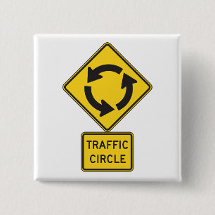 Traffic Circle Road Sign Yellow Diamond 2 Inch Square Button