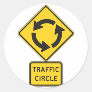 Traffic Circle Road Sign Yellow Diamond Classic Round Sticker