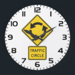 Traffic Circle Road Sign Yellow Diamond Large Clock<br><div class="desc">Keep track of time with a modern industrial twist using this traffic circle road sign wall clock. This functional decor piece features the iconic yellow and black roundabout symbol as the clock face, making it a standout addition to a garage, man cave, office, or classroom. It is a thoughtful gift...</div>
