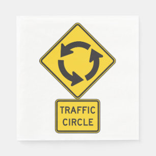 Traffic Circle Road Sign Yellow Diamond Napkin