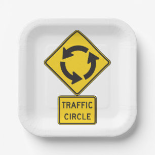 Traffic Circle Road Sign Yellow Diamond Paper Plate