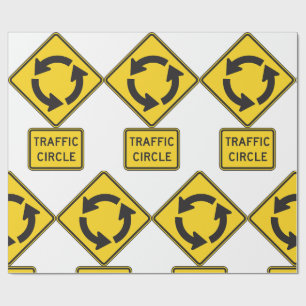 Traffic Circle Road Sign Yellow Diamond Wrapping Paper