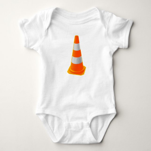 Traffic Cone with Grey Stripes Baby Bodysuit (Front)