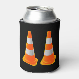 Traffic Cone with Grey Stripes Can Cooler