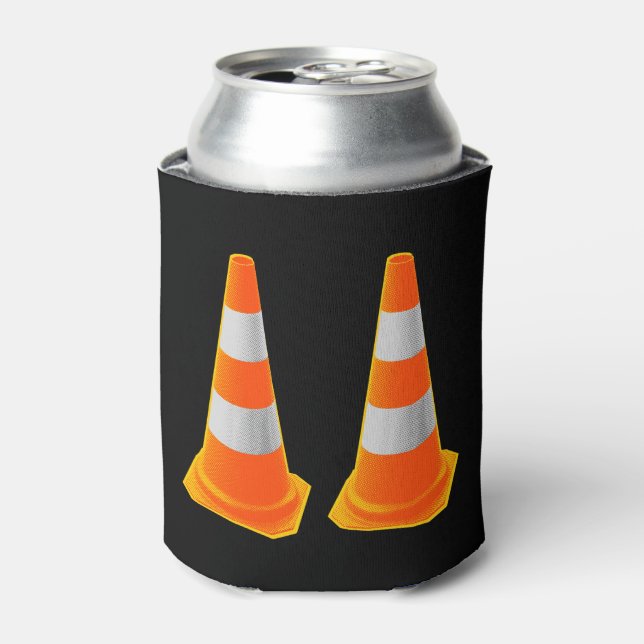 Traffic Cone with Grey Stripes Can Cooler (Can Front)