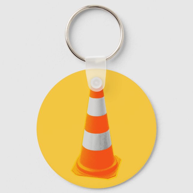 Traffic Cone with Grey Stripes Keychain (Front)
