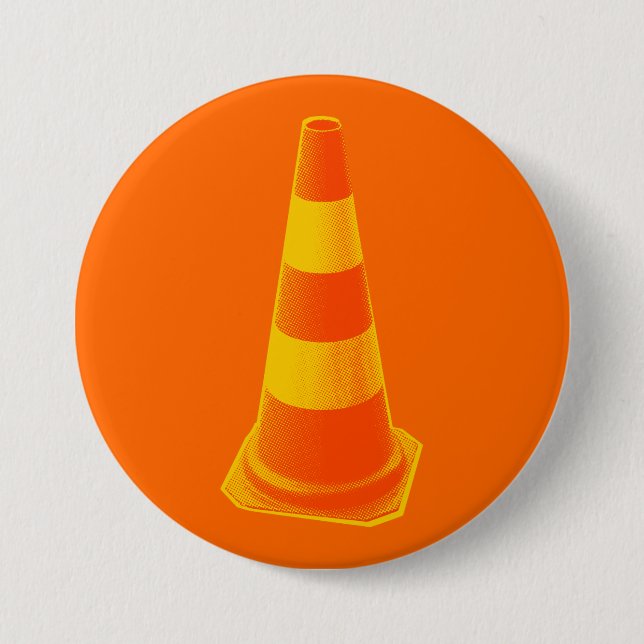 Traffic Cone with Yellow Stripes 3 Inch Round Button (Front)