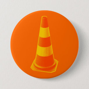 Traffic Cone with Yellow Stripes 3 Inch Round Button