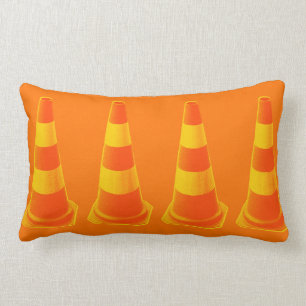 Traffic Cone with Yellow Stripes Lumbar Pillow