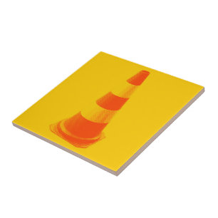 Traffic Cone with Yellow Stripes Tile