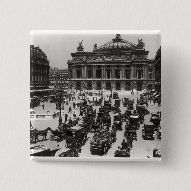 Traffic in front of the Paris Opera House 2 Inch Square Button (Front)